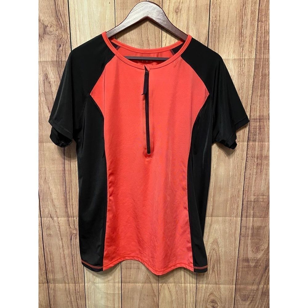 LIVI 22 NWT Short Sleeve Quarter Zip T-shirt Top Coral Black Activewear athletic